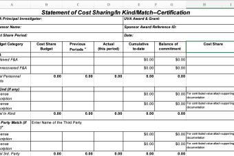 Screenshot of new Cost Share Certification Form